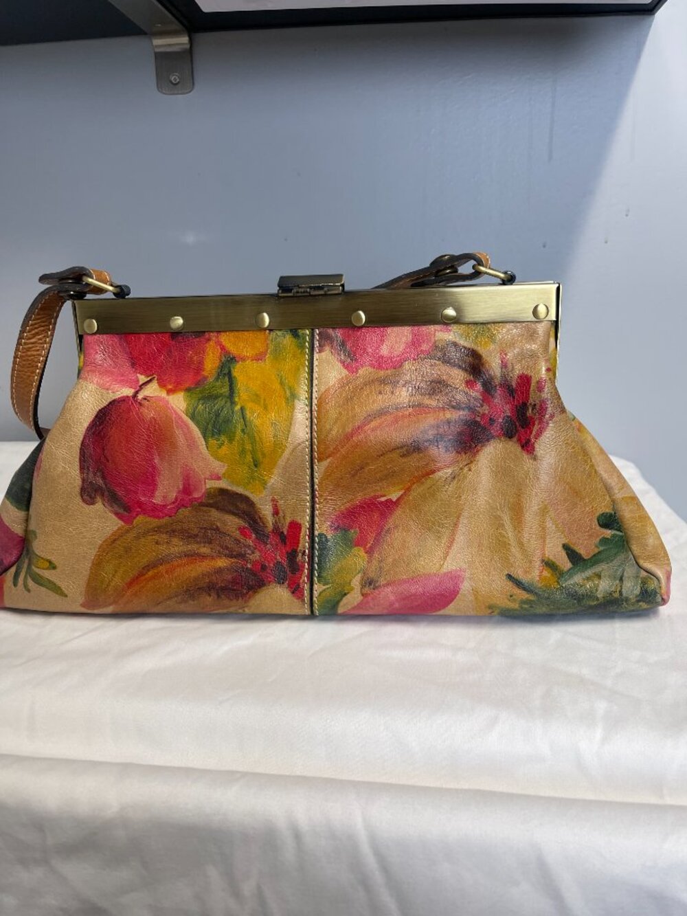 Patricia Nash Ferrara Floral Italian Leather Frame Satchel - Picture 2 of 12